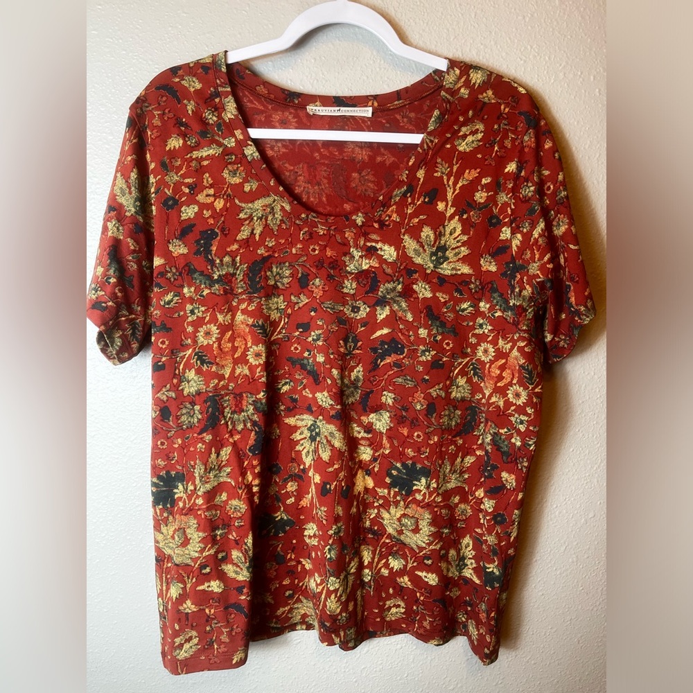 Peruvian Connection Peruvian Tivoli Autumn Print Tee Size L